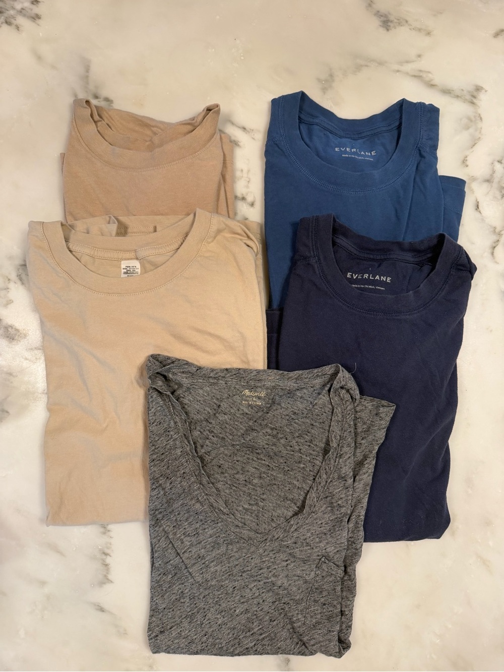 Lot of Women’s cotton tees navy blue tan gray Large Madewell Everlane
